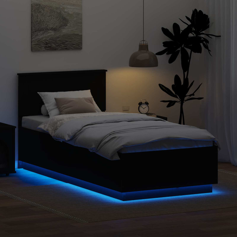 Bed, Black, European Single (90 x 200 cm)