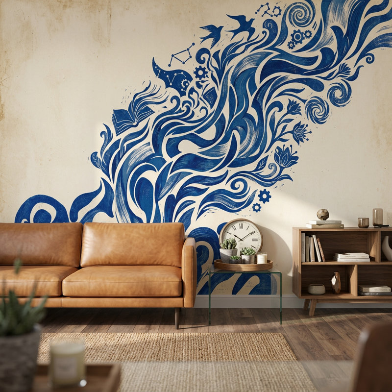 Papier peint vagues tourbillonnantes, engrenages, Textured Non-Pasted, 120 po x 96 po