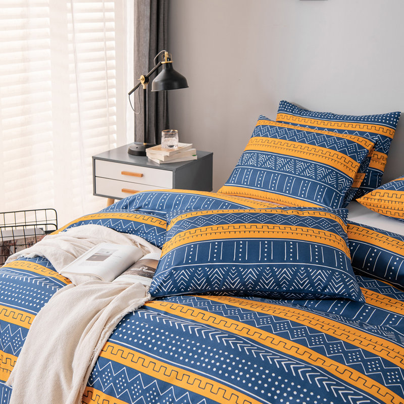  Ensemble de housse de couette en microfibre bleu / orange 3 pièces, Housse de couette grand et 2 taies d'oreiller stan