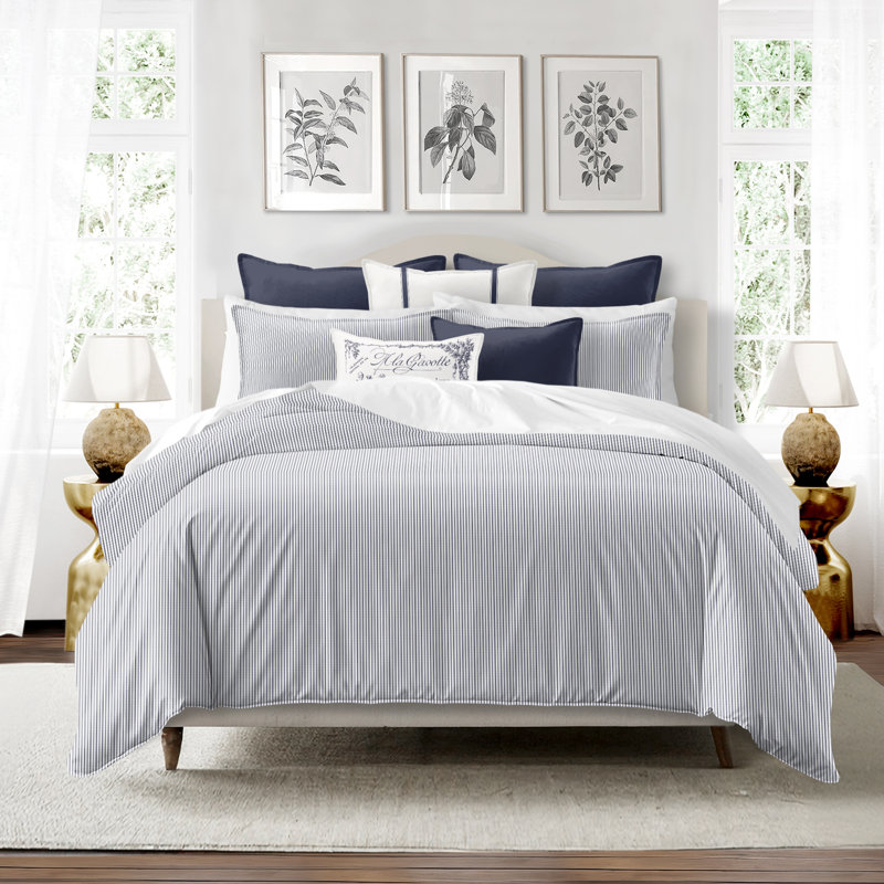 Jaxon Stripe Reversible Cotton Comforter Set, Full Comforter + 2 Standard Shams, Indigo