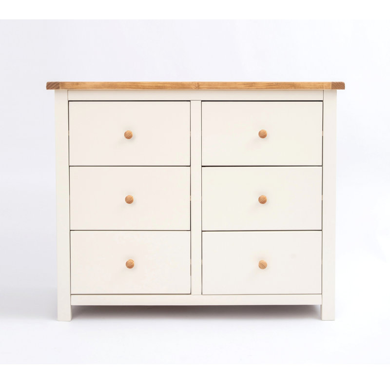 Lewistown 110cm W 6 - Drawer Chest of Drawers, Off White/Waxed Pine