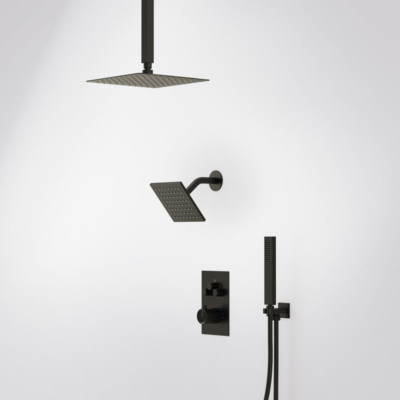 Robinet de douche à pluie haute pression de plafond de 12 po, système de pomme de douche à double effet de pluie avec valve thermostatique