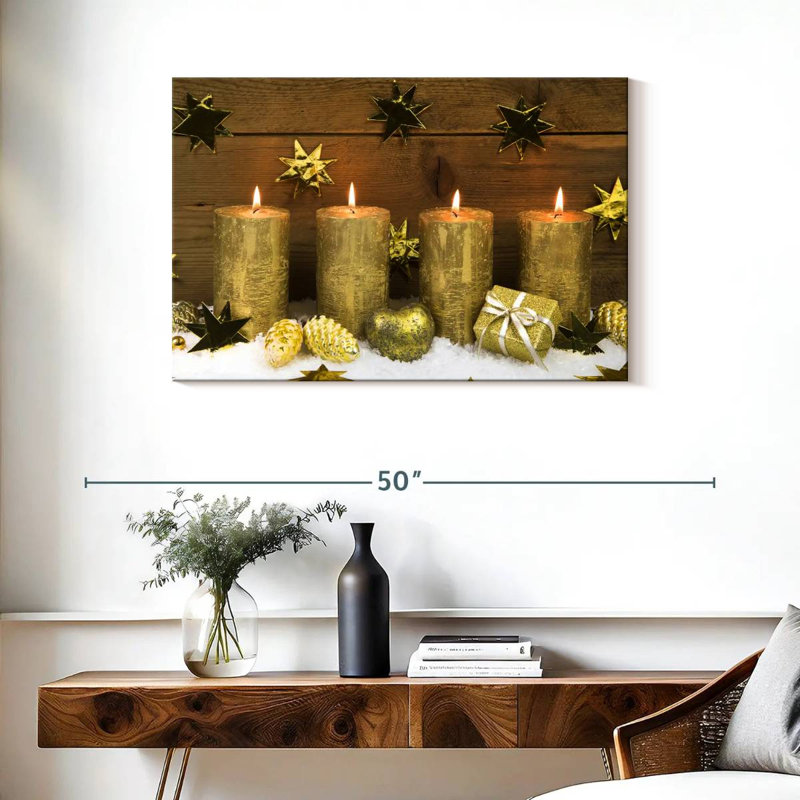 Bougies de Noël dorées, H 24 po x l 36 po