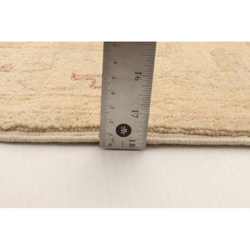 Tapis de couloir beige en tapis décoratif laine de conception unique 2 pi 7 po x 9 pi 10 po noué à la main new age
