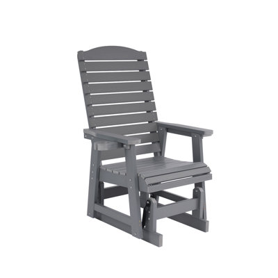 Poly Lumber Patio Glider for One Person, with Cup Holders, Horizontal Backrest and Deep Contoured Seat, HIPS Material, All-Weather Resistant