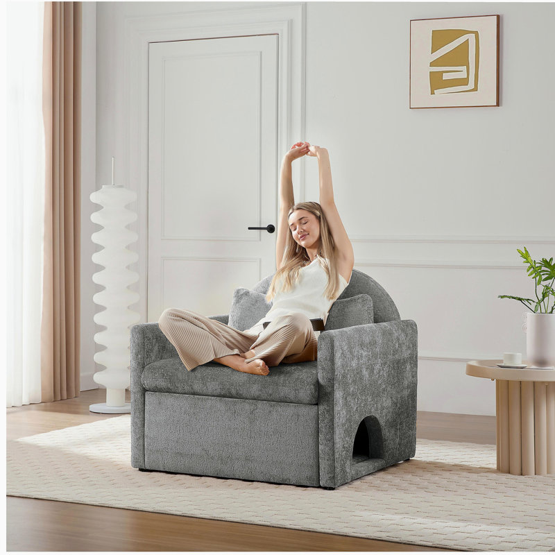 Fauteuil d'appoint simple en chenille de style moderne avec méridienne et canapé-lit pour salon, chambre à coucher
