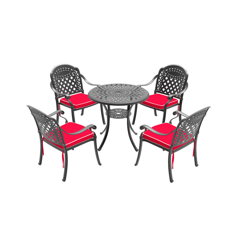 5-Piece Set Of Cast Aluminum Patio Furniture With Red Cushions(Same As W1710S00620), 4