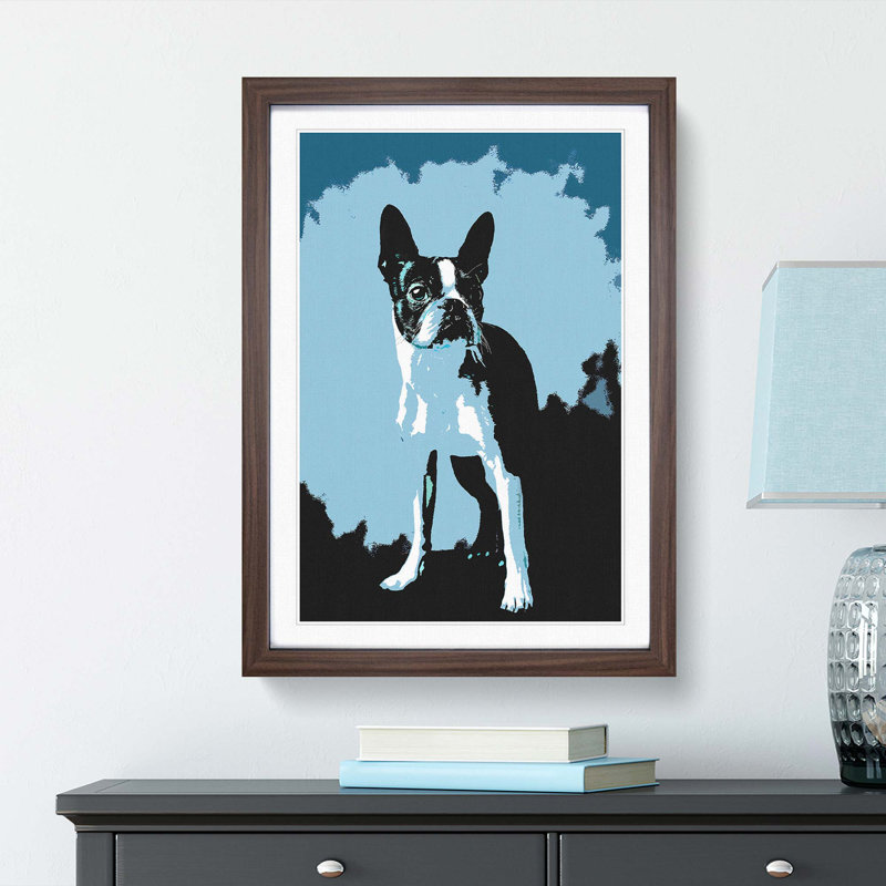 Boston Terrier Dog in Abstract - Picture Frame Painting Print, Walnut Framed, 65cm H x 48cm W x 2cm D