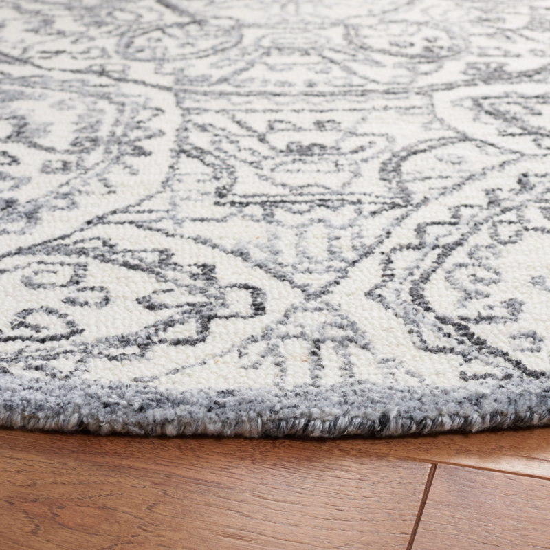 Bathilde Hand Tufted Wool/Cotton with Cotton Backing Metro Geometric Rug in Ivory/Gray, Round 6'