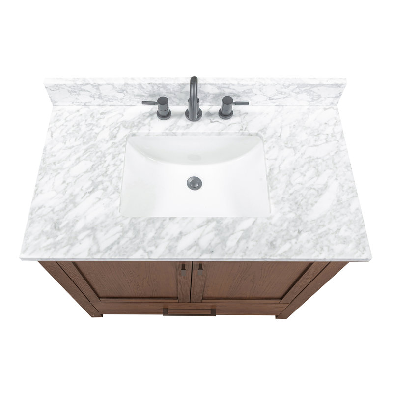 Modero 36" Single Bathroom Vanity with Top, Carrera White Marble, Mocha Oak, Black
