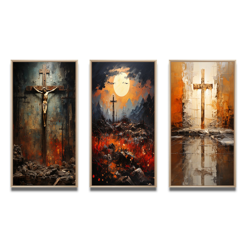 «Christianity Crucifixion Darkness The», 3 pièces, Encadré naturel, H 32 po x l 48 po