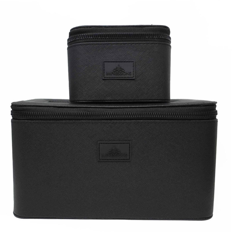 Black Faux Leather Travel Makeup Organizer Set with Clear Top