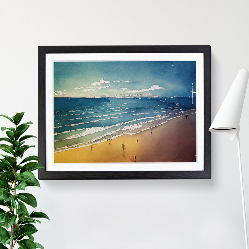 Beach In Watercolour Vol.1 - Single Picture Frame Painting, Black, 46cm H x 64cm W x 2cm D