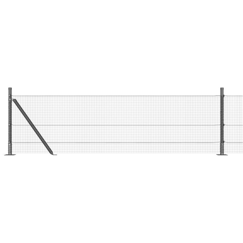 Welded Wire Fence With 7 Flanged Posts Steel, Grey, 40cm H x 5000cm W