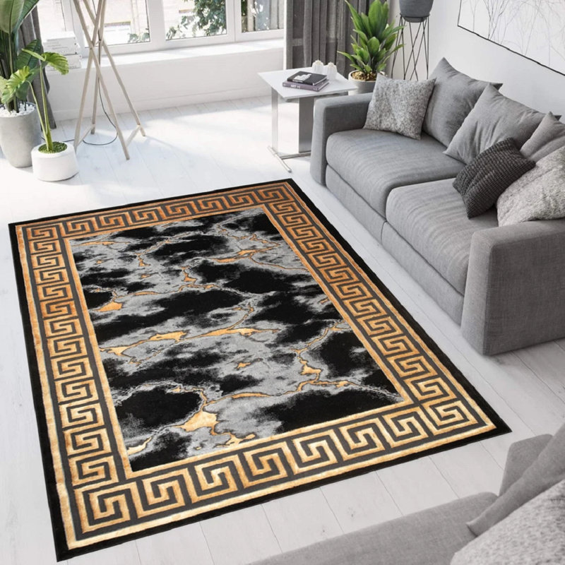 Boularderie Abstract Flatweave Berber Indoor / Outdoor, Rectangle 240 x 320 cm, Black Gold