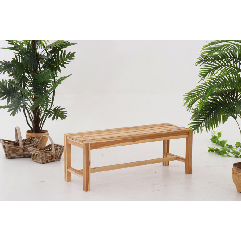 Hermilda Solid Wood Teak Outdoor Bench, 45cm H x 120cm W x 42cm D
