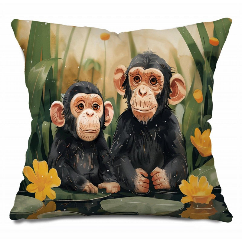 Coussin décoratif réversible Two Chimpanzees, H 26 po x l 26 po
