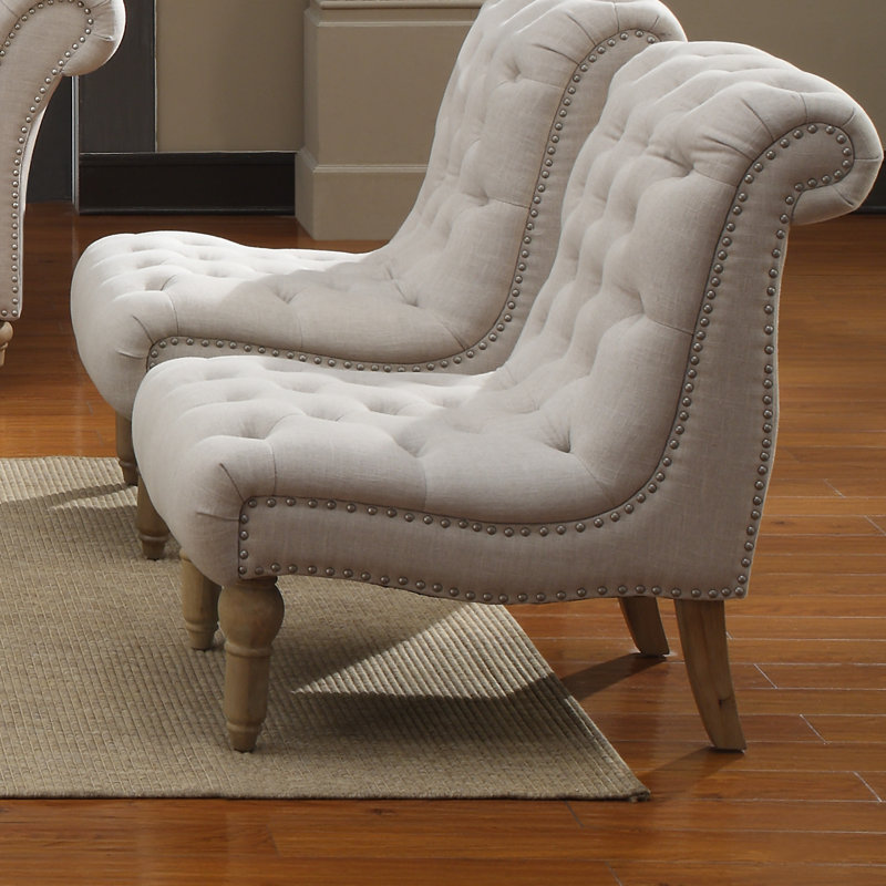 Fauteuil d'appoint sans accoudoirs clouté Hutton