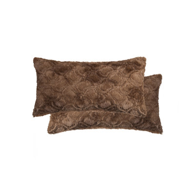  2-PACK BELTON FAUX FUR PILLOW 12" X 20" - BROWN MINK