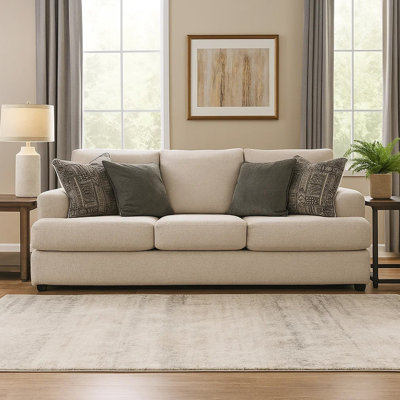 Canapé 3 places 96 pouces avec 4 coussins décoratifs en jacquard Kaydree | Accoudoirs larges | Chenille texturée