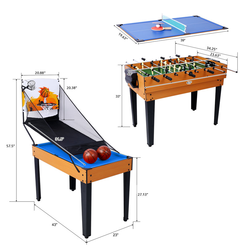 Table multi-jeux L 43,00 po, Bleu/brun