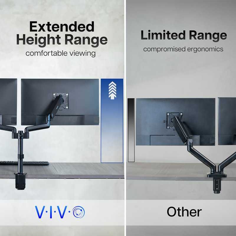 Black Adjustable Dual Arm Steel Desk Mount for 17"-32" Monitors