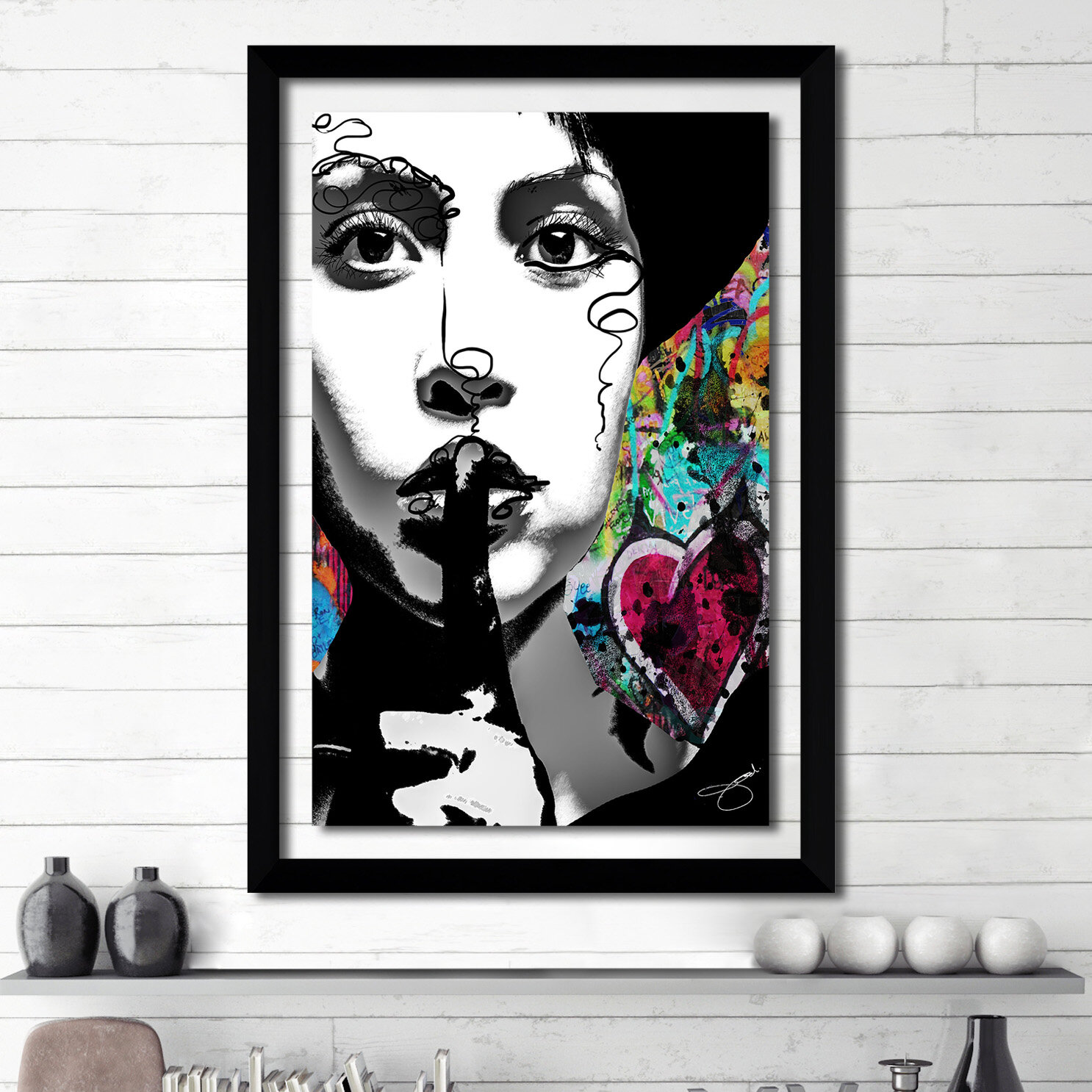 Shhhh' Jodi Graphic Art Print on Canvas Picture Perfect International Format: Black Framed, Size: 27.5 H x 21.5 W x 0.75 D
