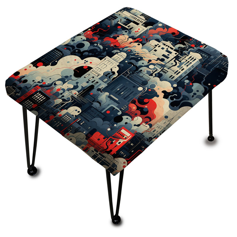 Blue And White Cityscape Pattern - Abstract Rectangle Ottoman