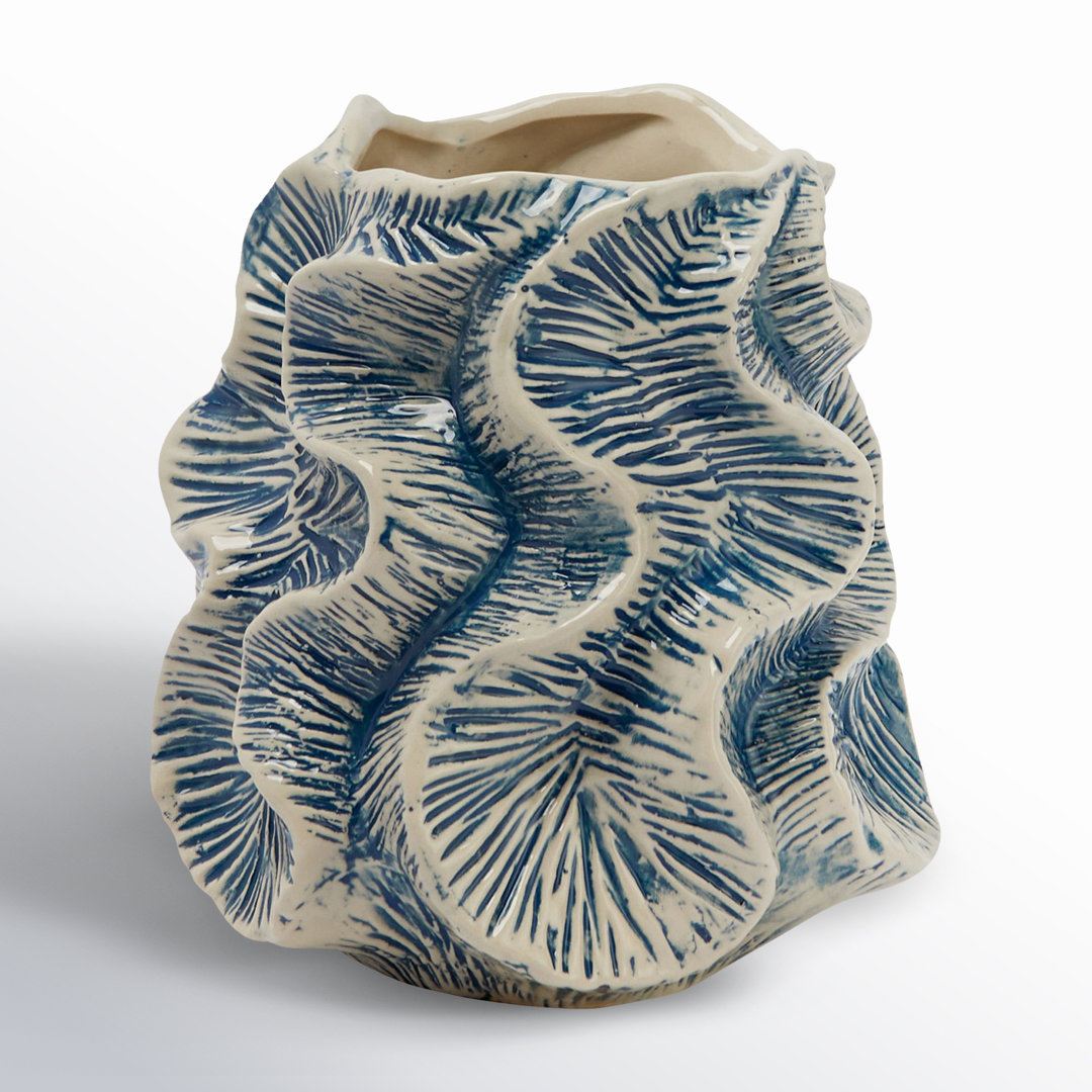 Fieldway Organic Shaped Stoneware Vase with Wavy Pattern Exterior Joss & Main