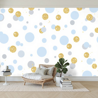 Peel and Stick allpaper 144"  x 100"  Modern Self Adesive all Mural for Bedroom Abstract Blue Gold Glitter Polka Dots