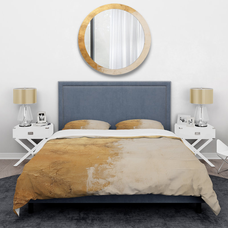 Gold Abstract Split I - Abstract Duvet Cover Set - Microfiber Polyester, Twin Duvet Cover + 2 Standard Shams