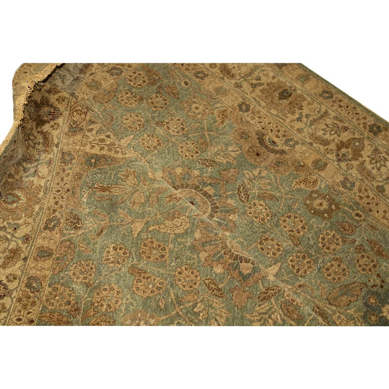 Tapis bleu clair / beige en laine noué à la main de conception unique 6 pi x 11 pi 10 po