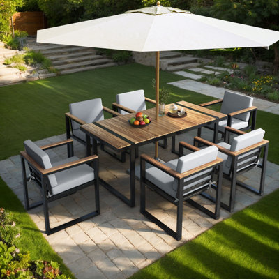 Outdoor 7 Piece Dining Set Patio Dining Table and Chair Group with Removable Cushion