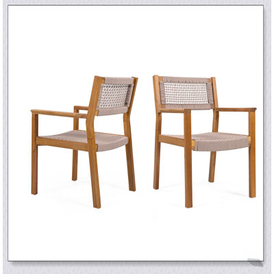 Chaise avec accoudoirs en teck et corde, design ergonomique pour le confort et le style, brun clair