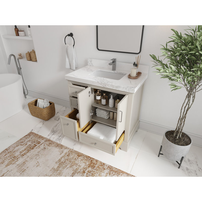 Ensemble de meuble-lavabo simple 36 po avec plateau Alys, Doré Viola