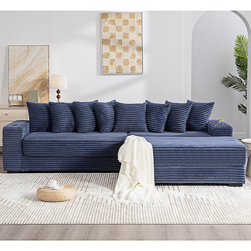 Canapé modulaire en forme de L, canapé modulaire avec repose-pieds mobile, Blue Corduroy