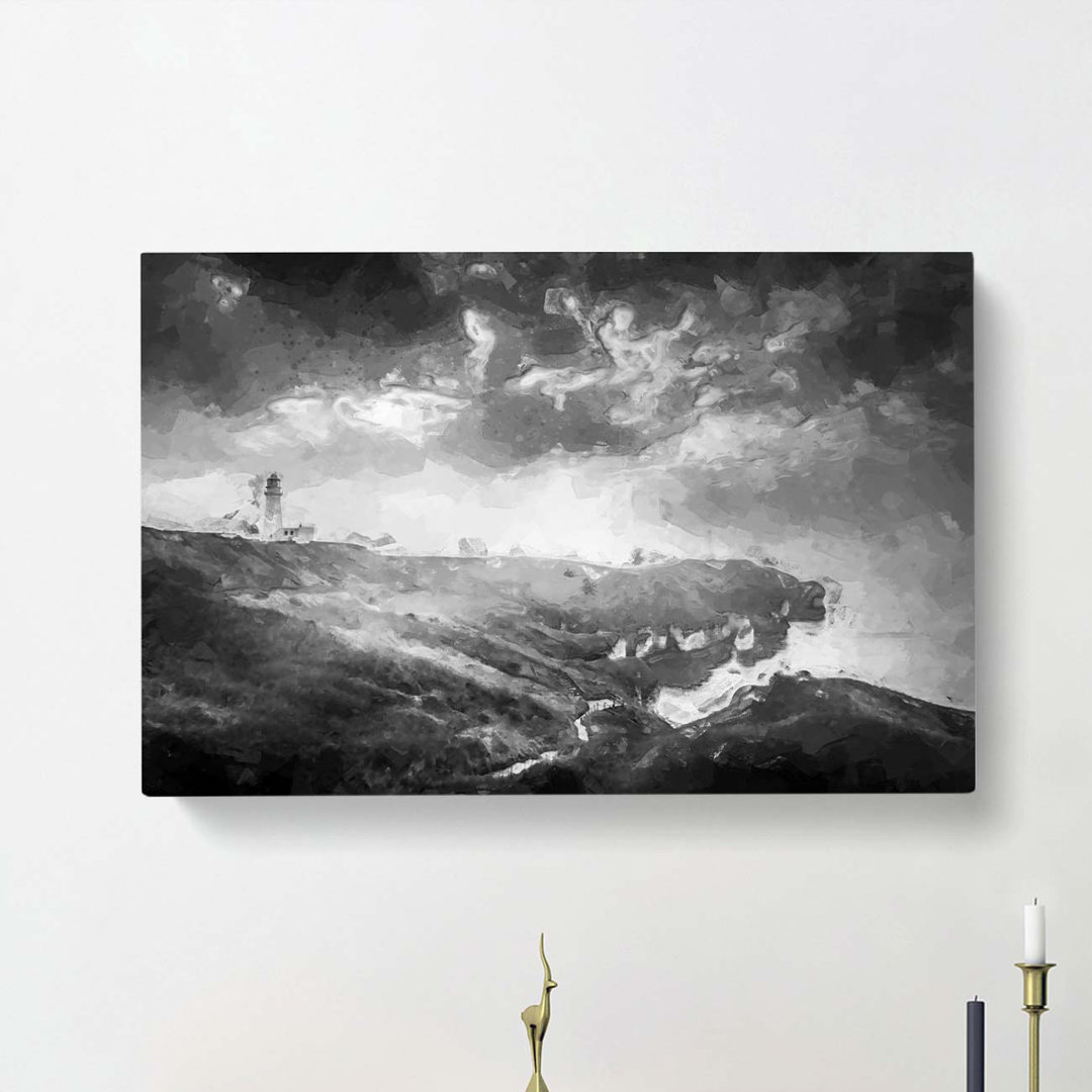Moody Lighthouse & Seascape In Abstract - Wrapped Canvas