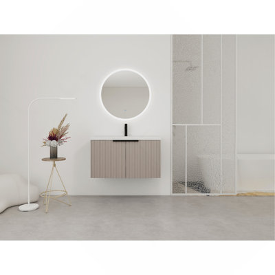 Meuble-lavabo mural 36 po avec lavabo en résine et 2 portes à fermeture en douceur