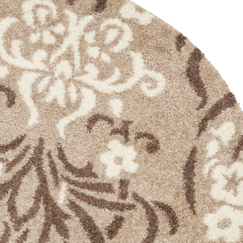 Tapis floral beige / crème / brun Flanery, Rond 4 pi
