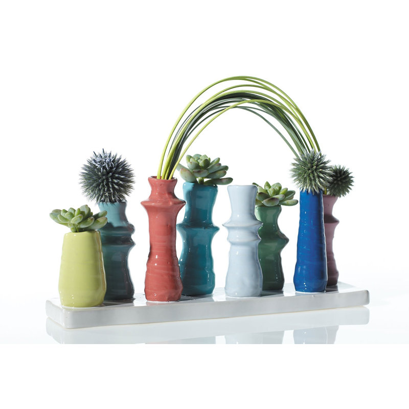 Vase de table intérieur / extérieur en céramique multicolore 10,5 "x 4,5" Macaulay