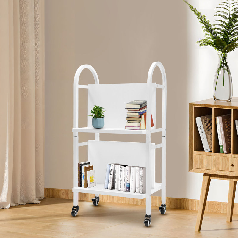 Rolling 4-compartment Book Storage and Display Stand, White