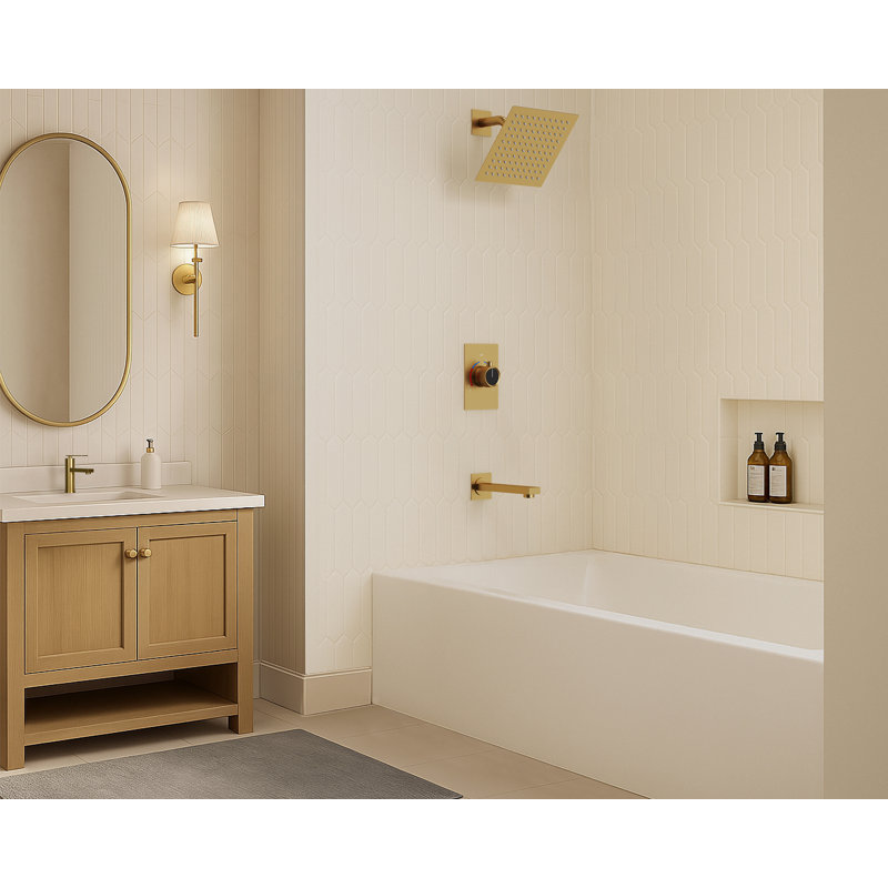 AquaSpa Shower Faucet Set with Tub Spout, 8-Inch Rain Shower Head with Valve, Brushed Gold