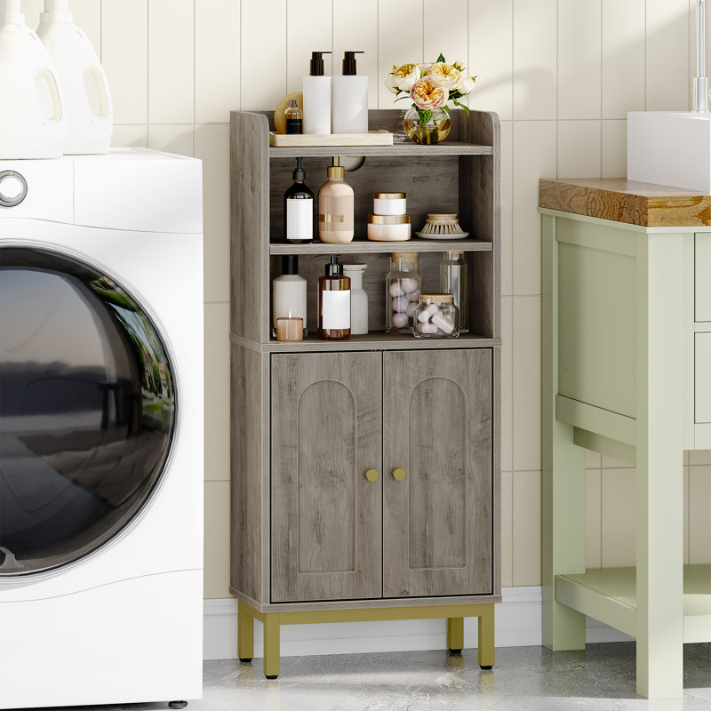 Bathroom Storage Cabinet, Small Floor Cabinet with 2 Door and Shelves, Toilet Paper Cabinets, Bathroom Organizer with Adjustable Shelf, for Small Spaces