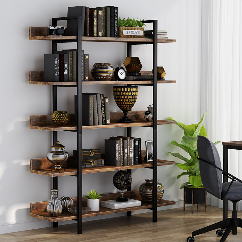 Bookshelf Bookcase Storage Rack Standing Shelf 5-Tier Industrial Bookcase Honesdale