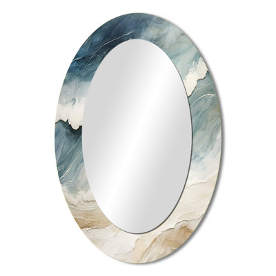 Modern Blue And Beige Sand Aerial View III - Large Oval Wall Mirror On Metal