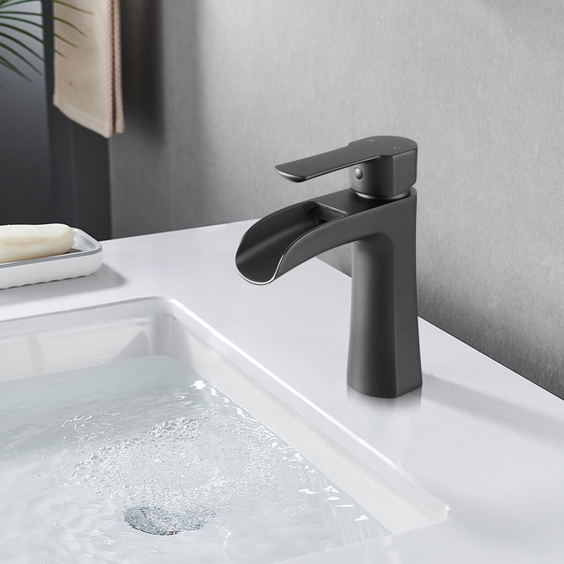 Tatcha Single Hole Single-Handle Waterfall Bathroom Faucet, Matte Black