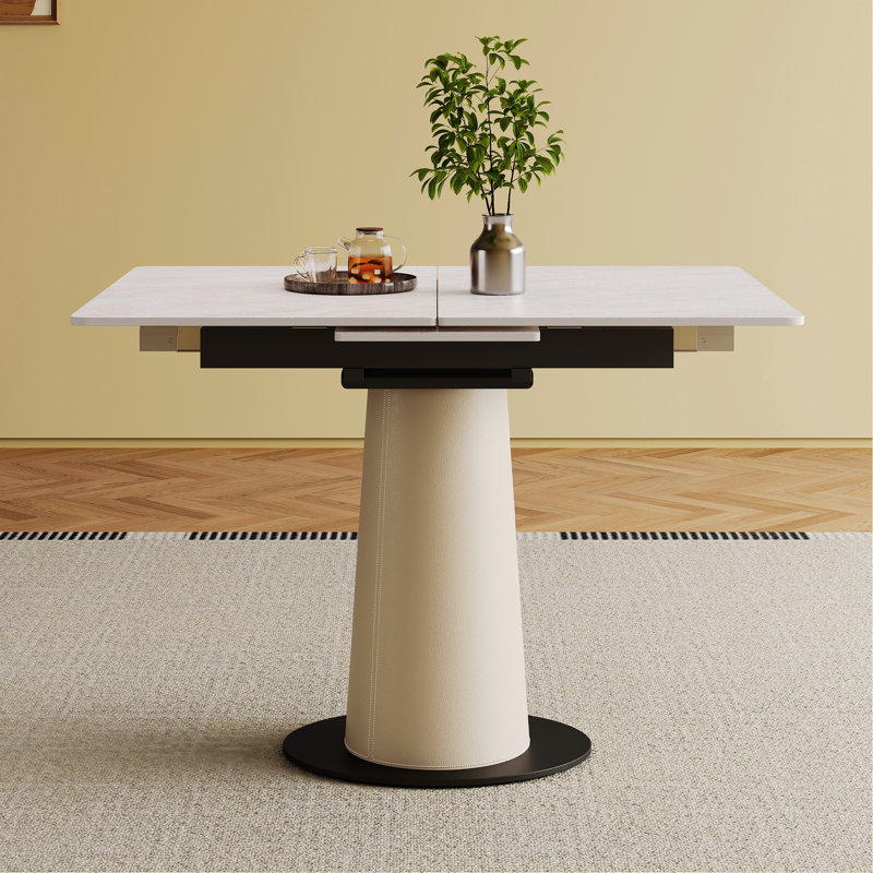 Table de salle à manger avec base en acier inoxydable recouverte de cuir pour la cuisine, petits appartements