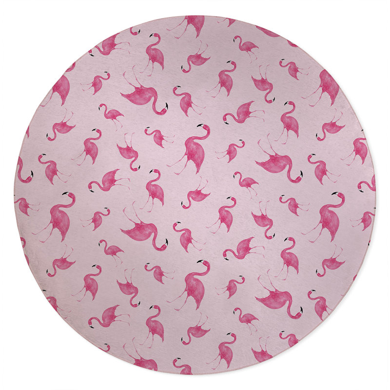 Summer Flamingo Outdoor Rug, Round 5'