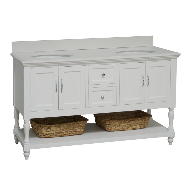 Hampton 60'' Double Bathroom Vanity with Top, White, Quartz