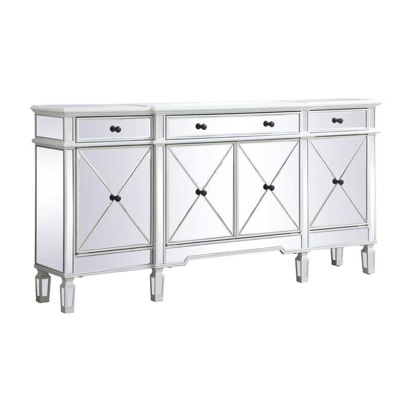 Buffet en bois d'hévéa 3 tiroirs Briel, Blanc antique